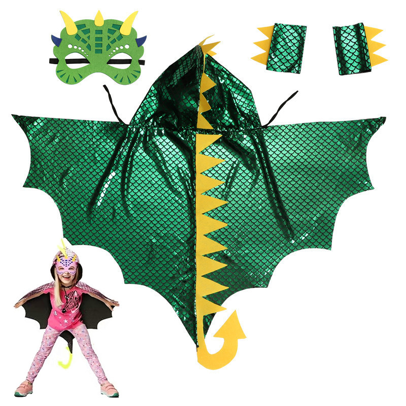 Kids Face Mask - Grüner Dinosaurier-Umhang für Kinder mit Maske,