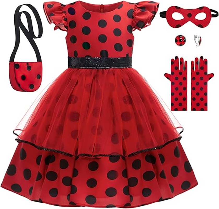 Kids Face Mask - Mädchen Cosplay Kostüm Polka Dot Rotes