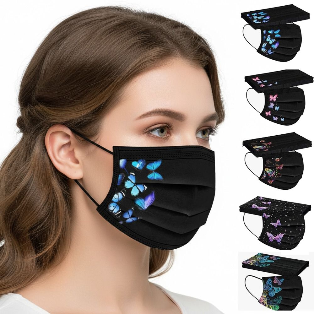 Cloth Face Mask Washable - 10 Stück bunte Einweg-Gesichtsmaske mit Schmetterlingsdruck,
